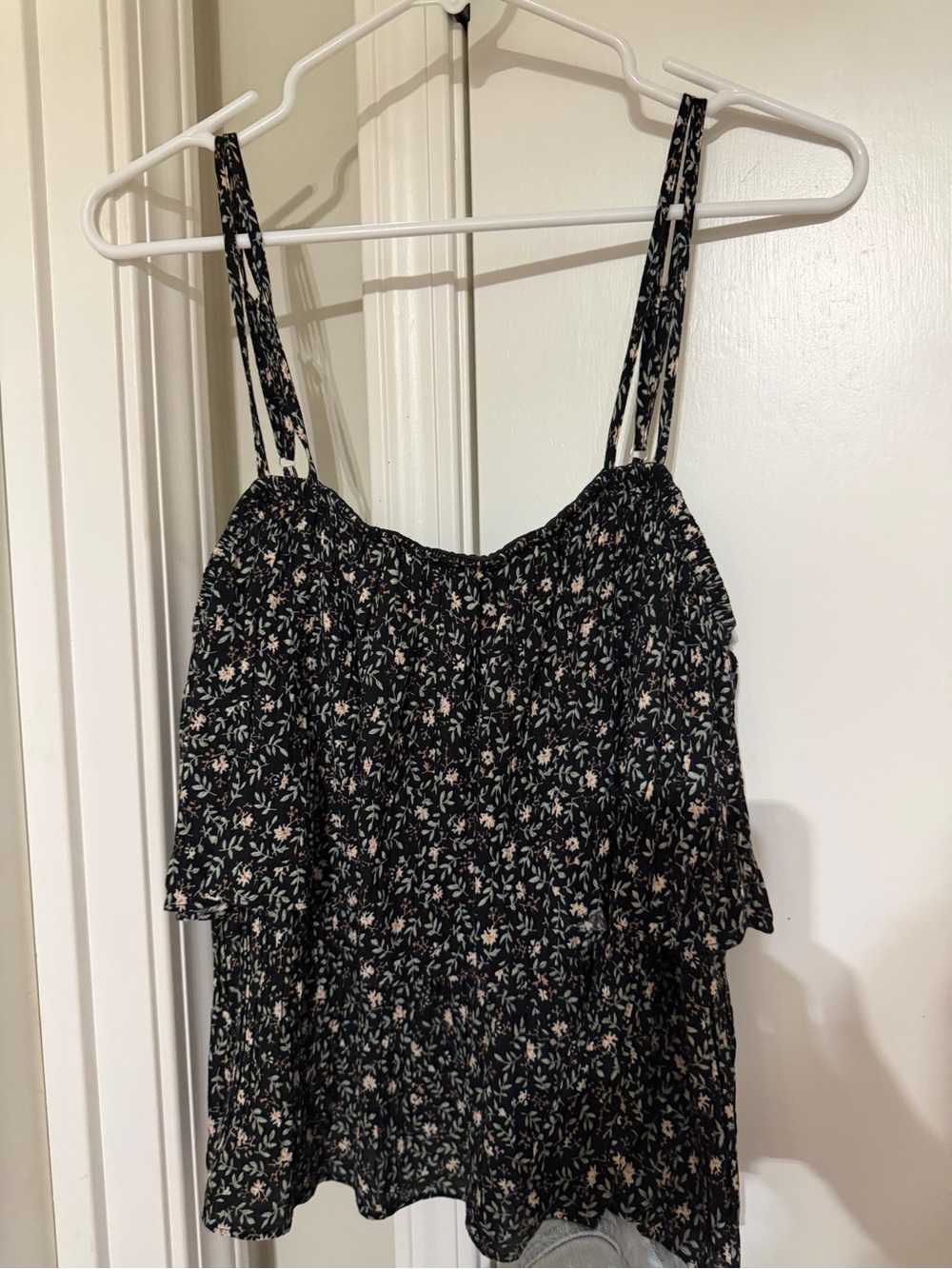 Black Floral Ruffle Tiered Cami Top